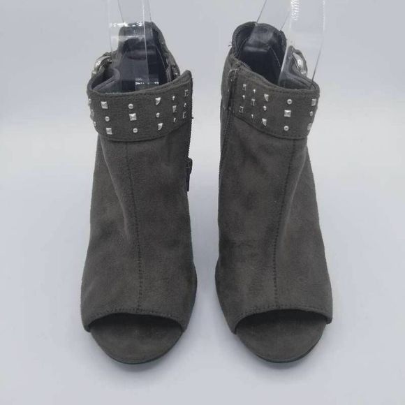 City Streets Womens Ankle Boots Booties Gray Open Toe Zip Slim Heels Studded 7 M - Picture 1 of 8